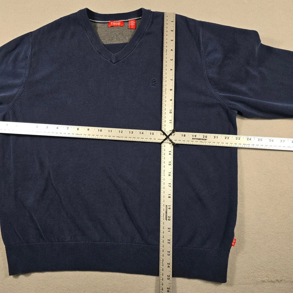 IZOD Mens Large Blue Sweater V-Neck Pullover Long Sleeve Cotton Knit